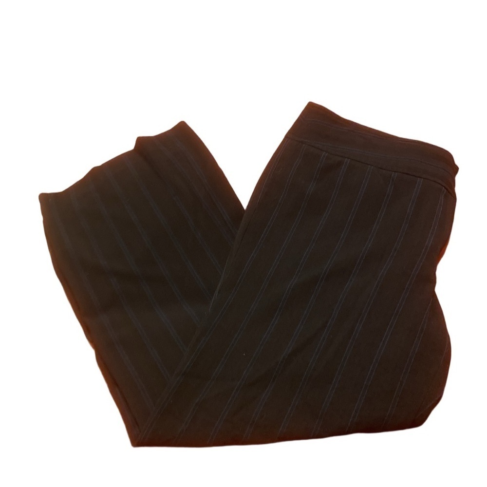 Lane Bryant Dark Pinstripe Wide Leg Flat Front Work Trousers Dress Pants